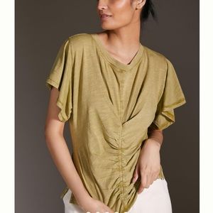 NWT Anthropologie Pilcro Ruched Tee in Moss XXS